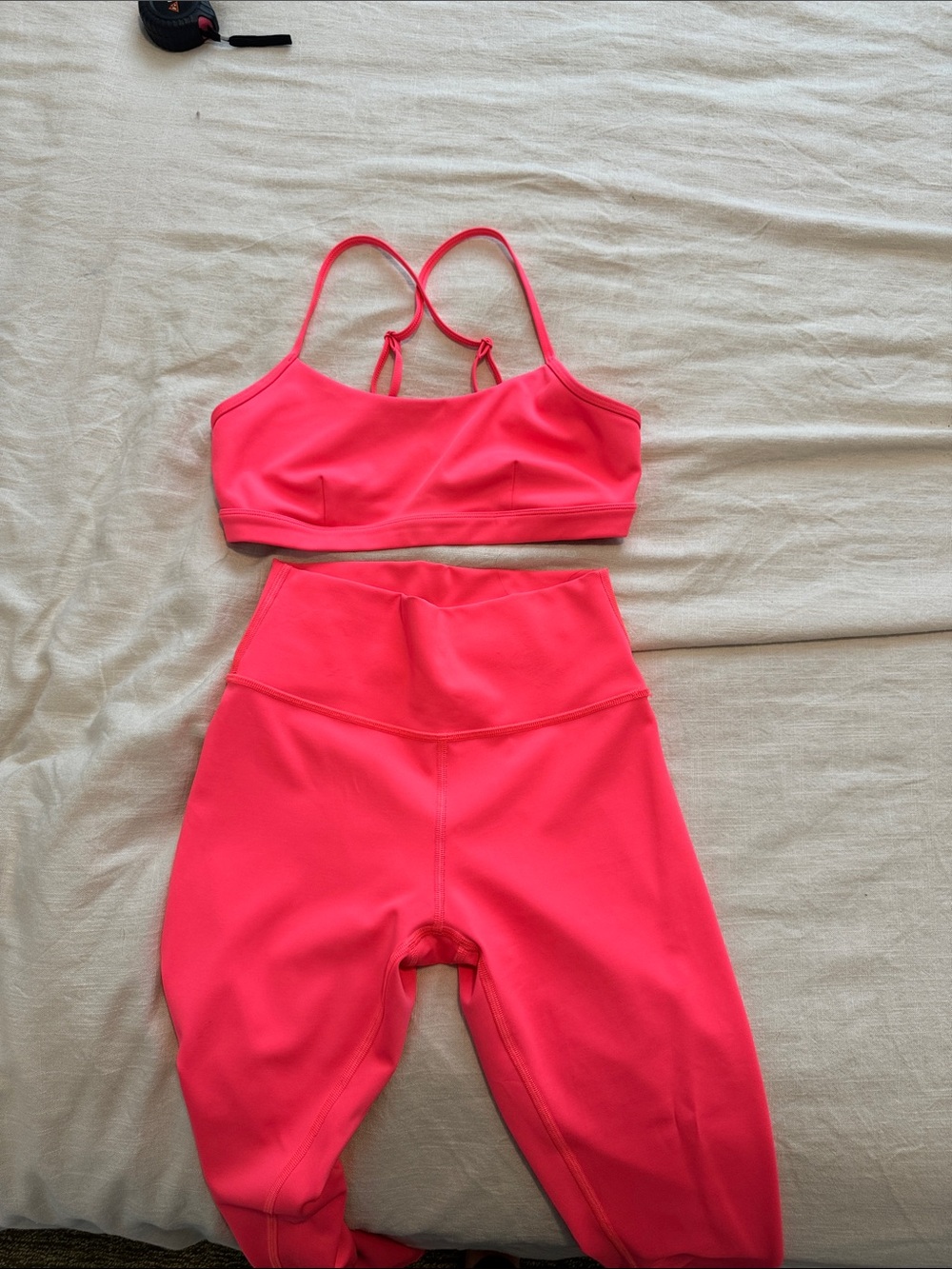 ALO Yoga Hot Pink High-Waist Leggings and Strappy Sports Bra Set